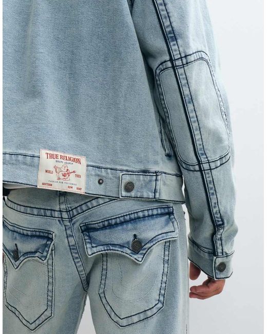 True Religion Blue Big T Moto Denim Jacket Co-ord for men