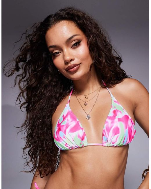Top Bikini A Triangolo Con Stampa Astratta di Candypants in Pink