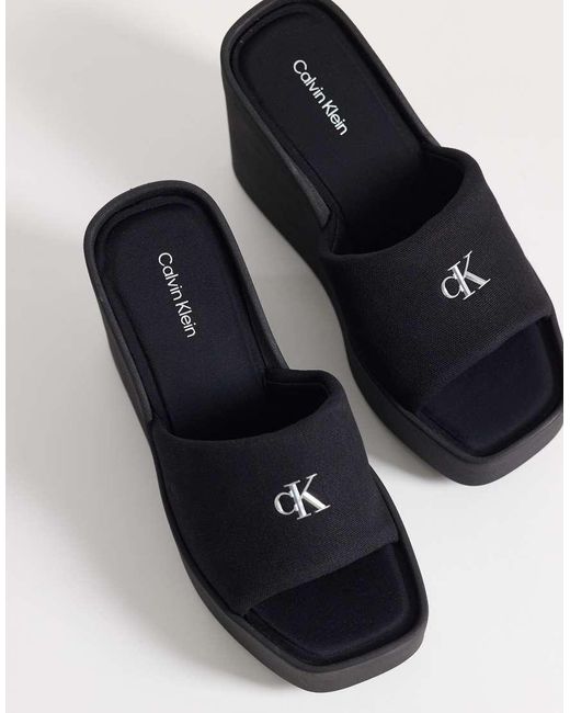 Calvin Klein Blue Jeans Canvas Wedge Sandal