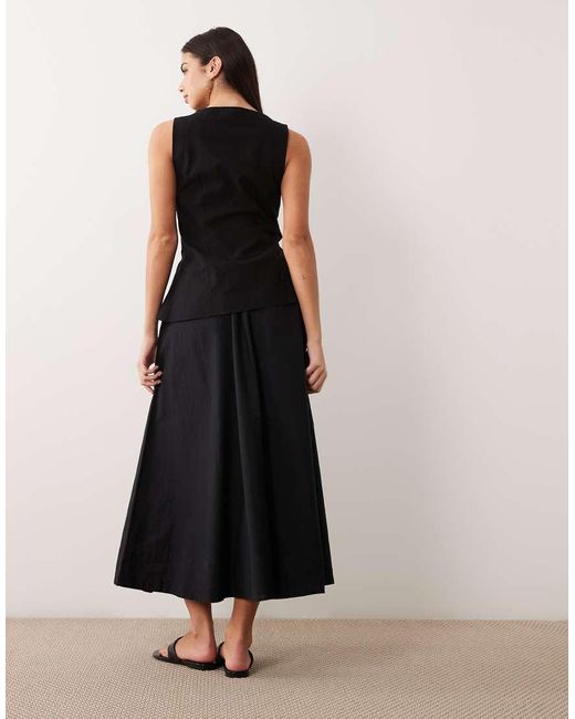 ASOS Black Linen Look Waistcoat Maxi Dress With Poplin Skirt