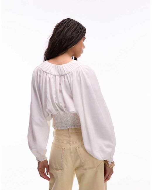 & Other Stories Natural Volume Sleeve Blouse With Smocked Neckline And Bodice