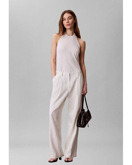 Calvin Klein Gray Linen Blend Wide Leg Trousers
