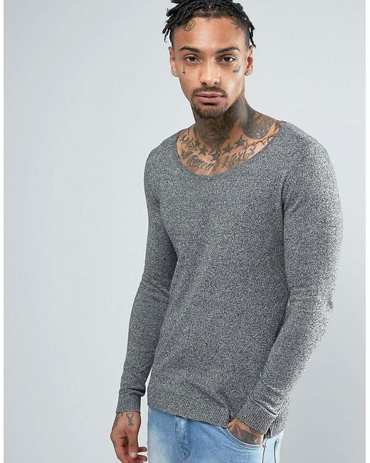 ASOS Extreme Muscle Fit Scoop Neck Sweater in Grey for Men | Lyst Canada