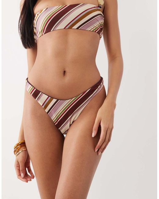 ASOS Brown Susie Sue Stripe Reversible Ibiza High Leg Cheeky Bikini Bottom