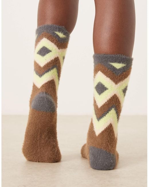 ASOS Natural Fluffy Fairisle Pattern Socks