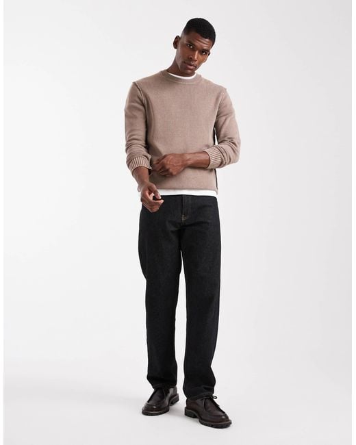 Only & Sons Natural Regular Fit Crew Neck Knit Jumper With Exposed Seam for men