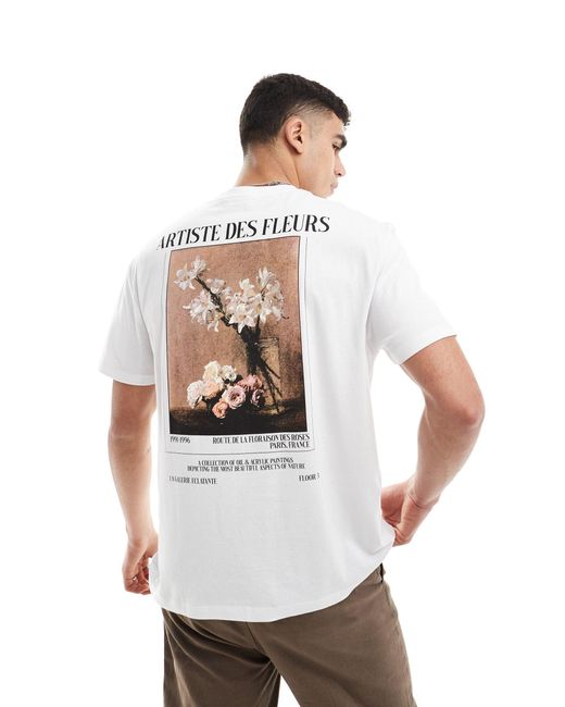 Camiseta blanca holgada con estampado floral en la parte posterior ASOS de hombre de color White