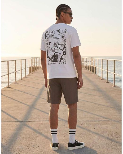 Jack & Jones White Oversized T-shirt With Japanese Back Print for men