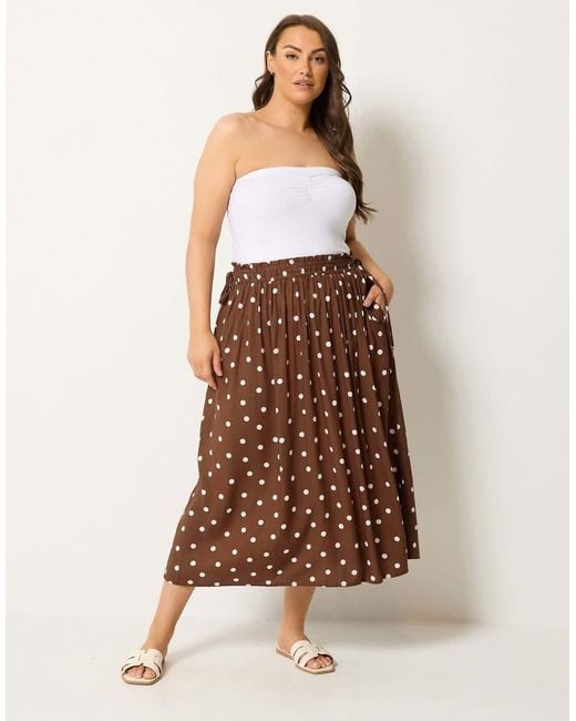 Yours Clothing Brown Polka Dot Midi Skirt