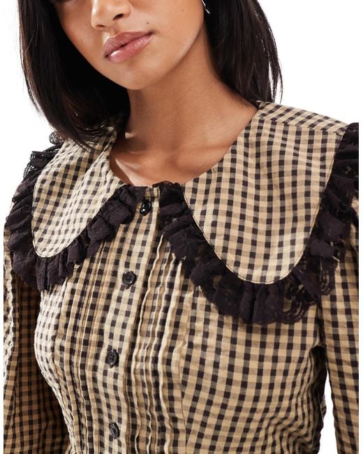Miss Selfridge Natural Long Sleeve Collar Tea Dress