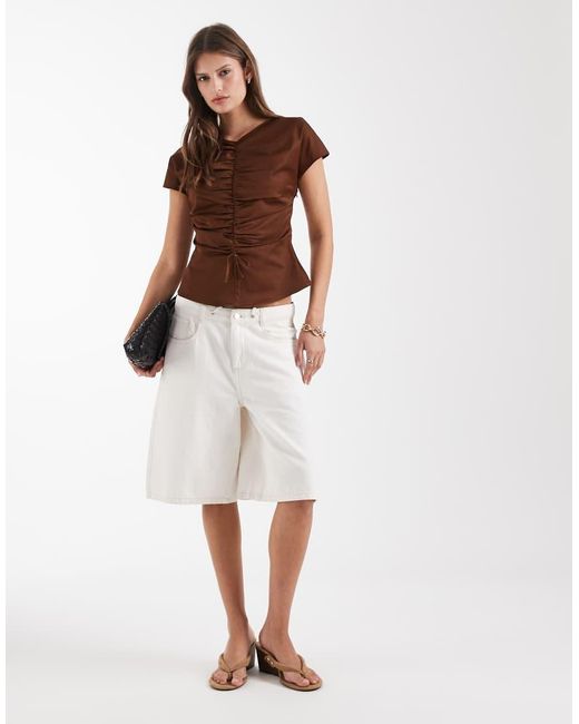 laagam Brown Simone Short Sleeve Ruched Top