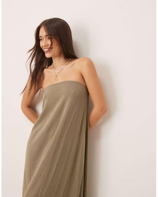 Vestito Lungo A Fascia Effetto Lino Color Kaki di ASOS in Natural