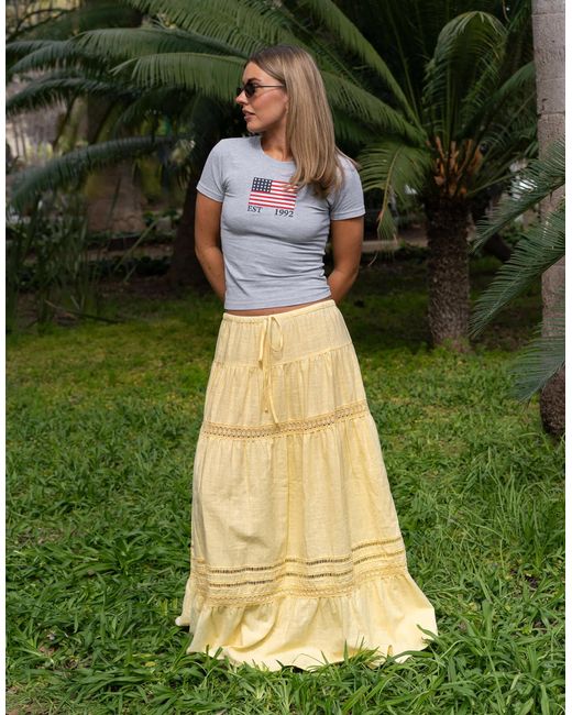 Daisy Street Green X Molly Mcfarlane Boho Maxi Tiered Skirt