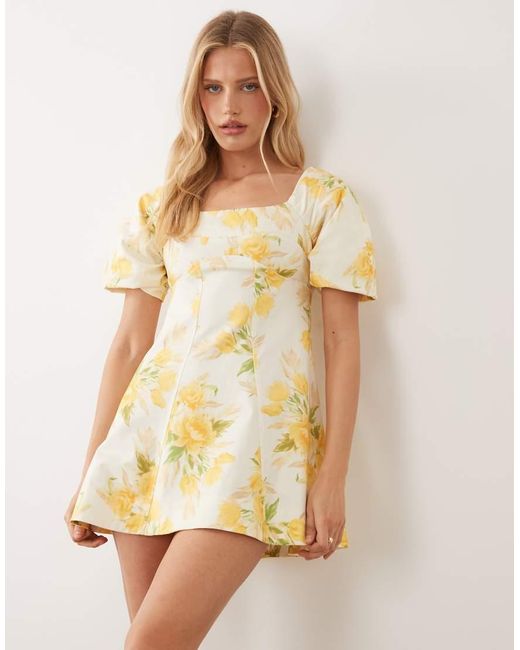 ASOS Natural Square Neck Structured Cotton Blend Mini Dress With Back Strap