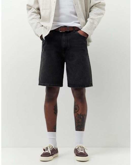Pull&Bear White Baggy Denim Bermuda Shorts for men