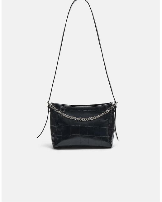 Stradivarius White Mock Croc Crossbody Bag With Chain