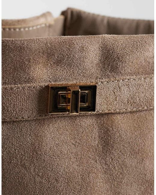 SEQWL Wide Fit Natural Ranger Faux Suede Fold Over Knee Boots