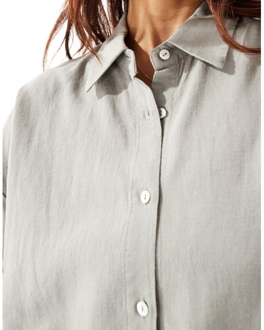 Pull&Bear Gray Cropped Linen Shirt