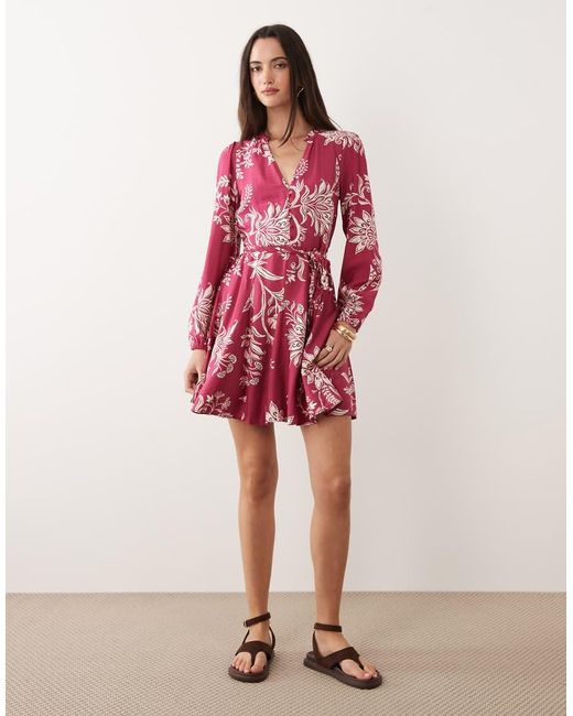 New Look Red Floral Flippy Mini Dress