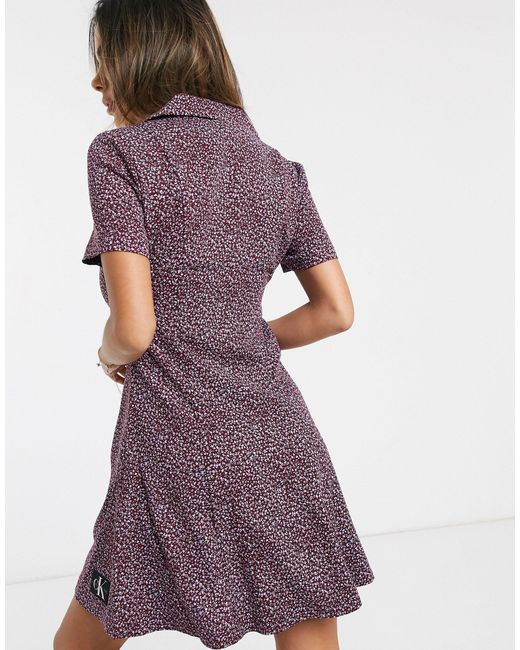 Calvin Klein Short Sleeve Floral Dress in Red Lyst Australia