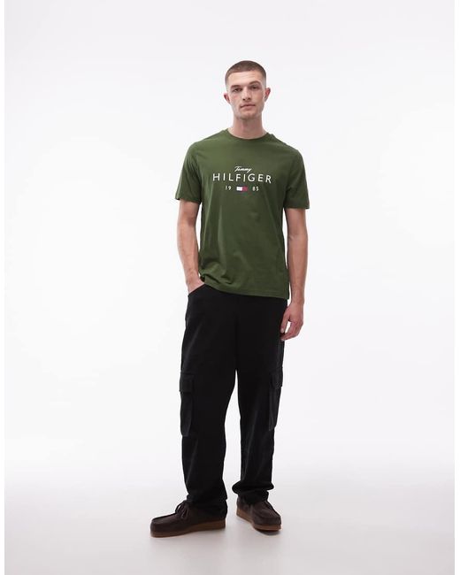 Tommy Hilfiger Green Stacked Centre Logo T-shirt for men