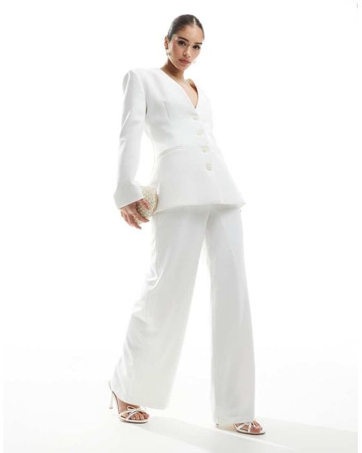 Six Stories White Bridal Wide Leg Tailored Pants