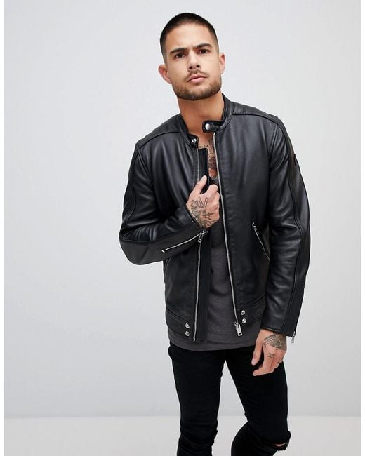 DIESEL Black L-quad Leather Biker Jacket for men