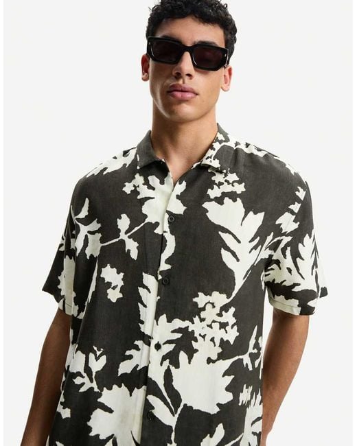 Bershka Overhemd Met Korte Mouwen En Print in het Black voor heren