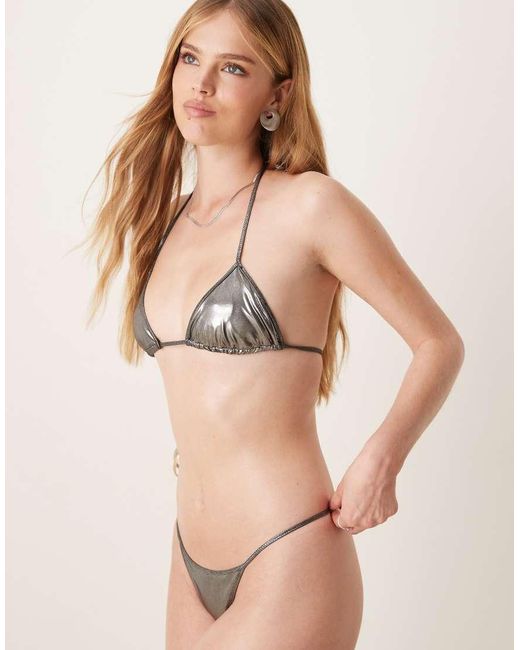 Mango Natural Metallic Tie Side Bikini Bottom