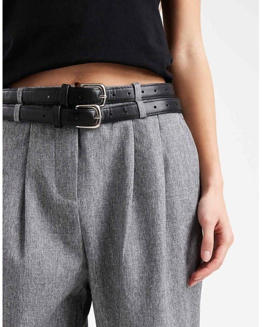 4th & Reckless Gray Double Belt Pleat Detail Wide Leg Tailored Pants