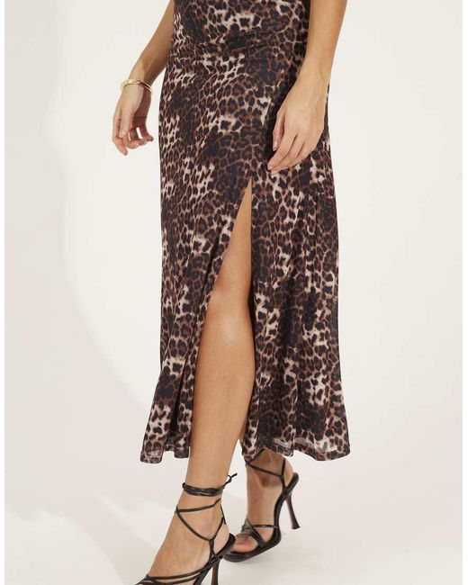 Brave Soul Natural Strappy Leopard Print Maxi Dress With Split