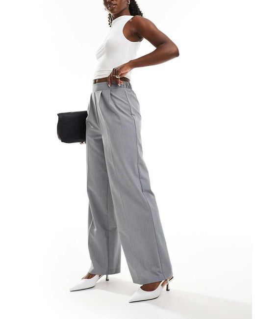 New Look Broek Met Elastische Taille En Wijde Pijpen in het Gray
