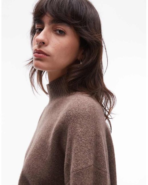 & Other Stories Brown High Neck Relaxed Knitted Sweater With Wide Sleeves