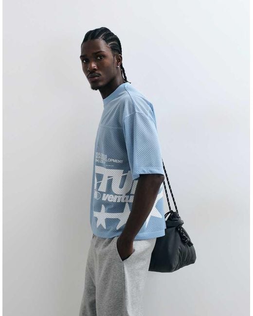 ASOS Blue Boxy Oversized T-shirt With Large Street Graphic for men