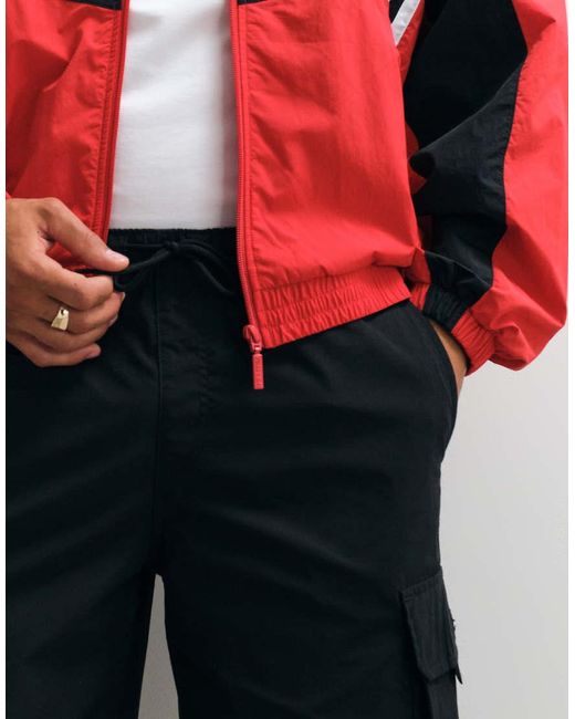 Jack & Jones Red Loose Fit Drawstring Cargo Shorts for men