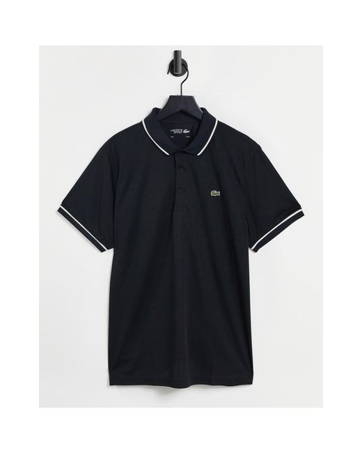 Lacoste Sport Tennis Piped Technical Pique Polo Shirt in Black for Men