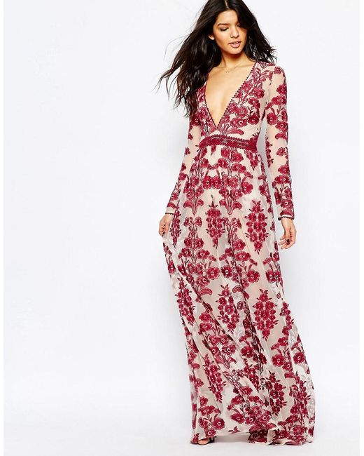 For Love & Lemons Temecula Embroidered Maxi Dress In Red - Red