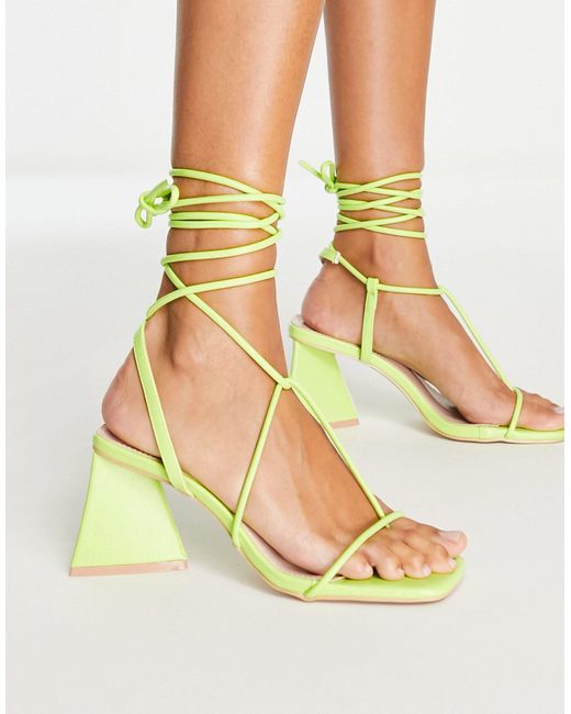 Raid Green Aysha Tie Ankle Mid Heeled Sandals
