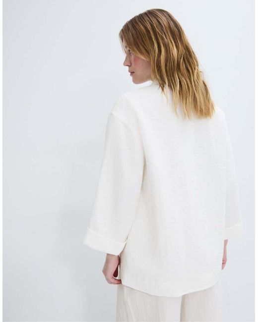 Stradivarius White Flowing Double-breasted Blazer
