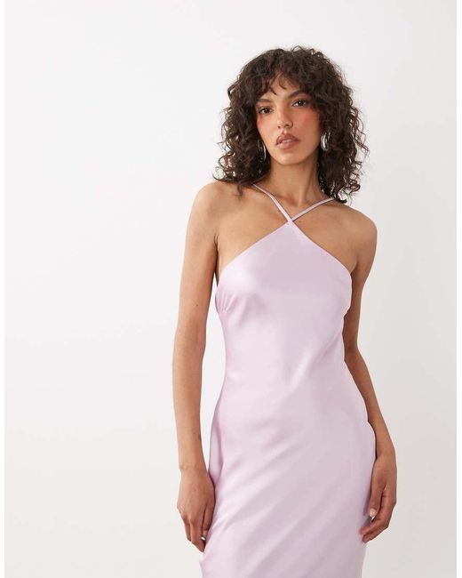 Pretty Lavish Pink Yvette Satin Halter Neck Maxi Dress