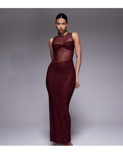 The Frolic Purple Exclusive High Neck Sleeveless Hot Fix Sheer Insert Maxi Dress
