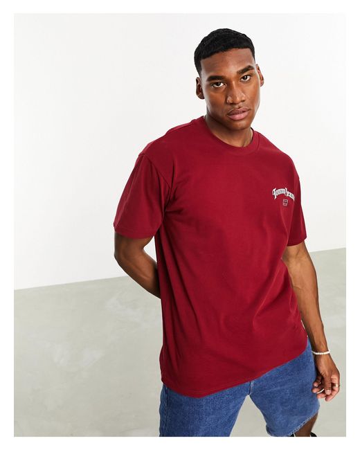 Camiseta roja holgada con logo estilo grunge arqueado en la espalda Tommy Hilfiger de hombre de color Red