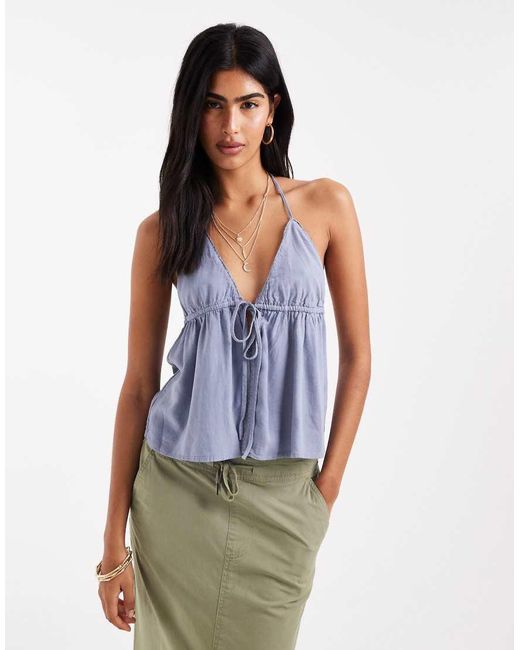 Top Allacciato Al Collo di Pull&Bear in Blue