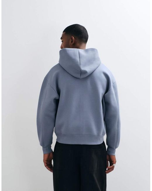 ASOS Blue Oversized Boxy Hoodie With Embroidered Print for men