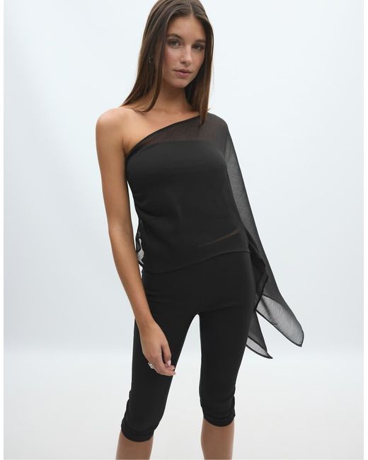 Stradivarius Black Asymmetric Draped Top