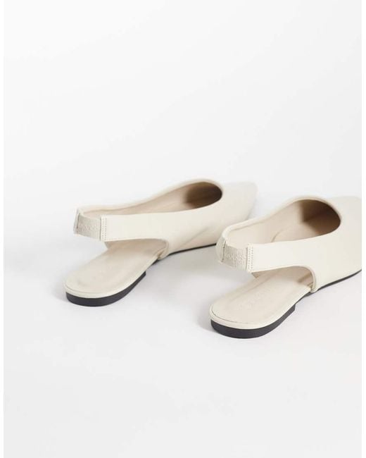 SEQWL Wide Fit White Scar Sling Back Pointed Ballet Flats