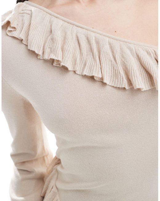 Pretty Lavish White Asymmetric Ruffle Knit Maxi Dress