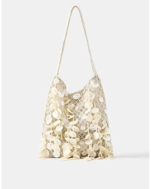 Pull&Bear Natural Beaded Shoulder Bag