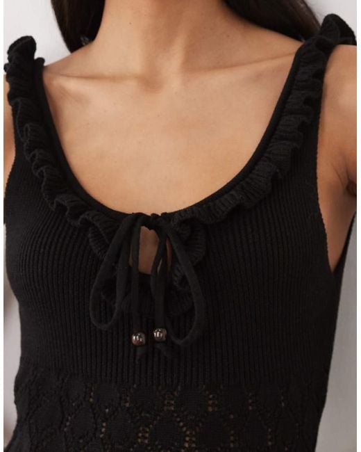 Miss Selfridge Natural Frill Detail Crochet Maxi Dress