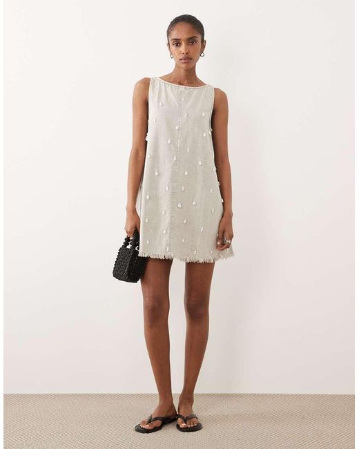 ASOS White Slash Neck Twill Mini Dress With Pearl Embellishment